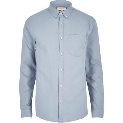 Blue grey casual Oxford shirt